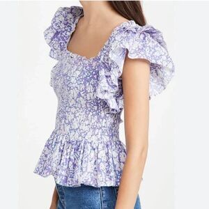 Love the Label Anthropologie Smocked Peplum Crop Top in Martine Lavender - M